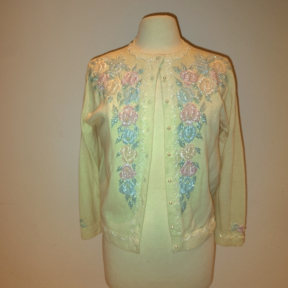 Vintage Ivory Beaded Sweater X Small